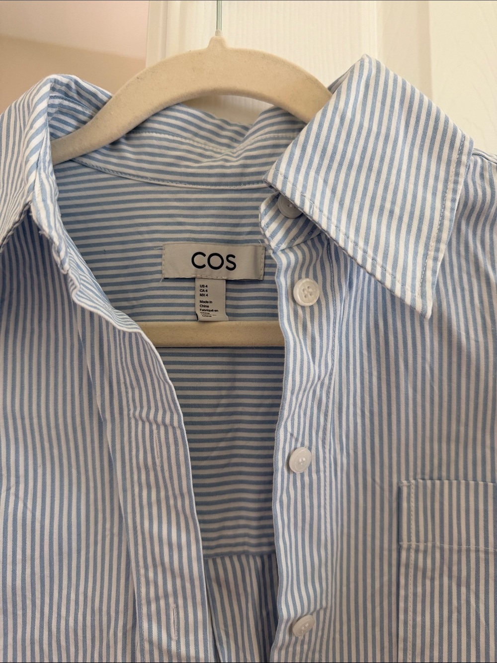 COS Light Blue and White Stripe Cotton Button-Down Shirt - Picture 4 of 6